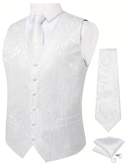 Gilet De Robe À Motif Cachemire, Gilet De Costume Intelligent À Col En V Rétro Pour Hommes Pour Le Banquet De Mariage