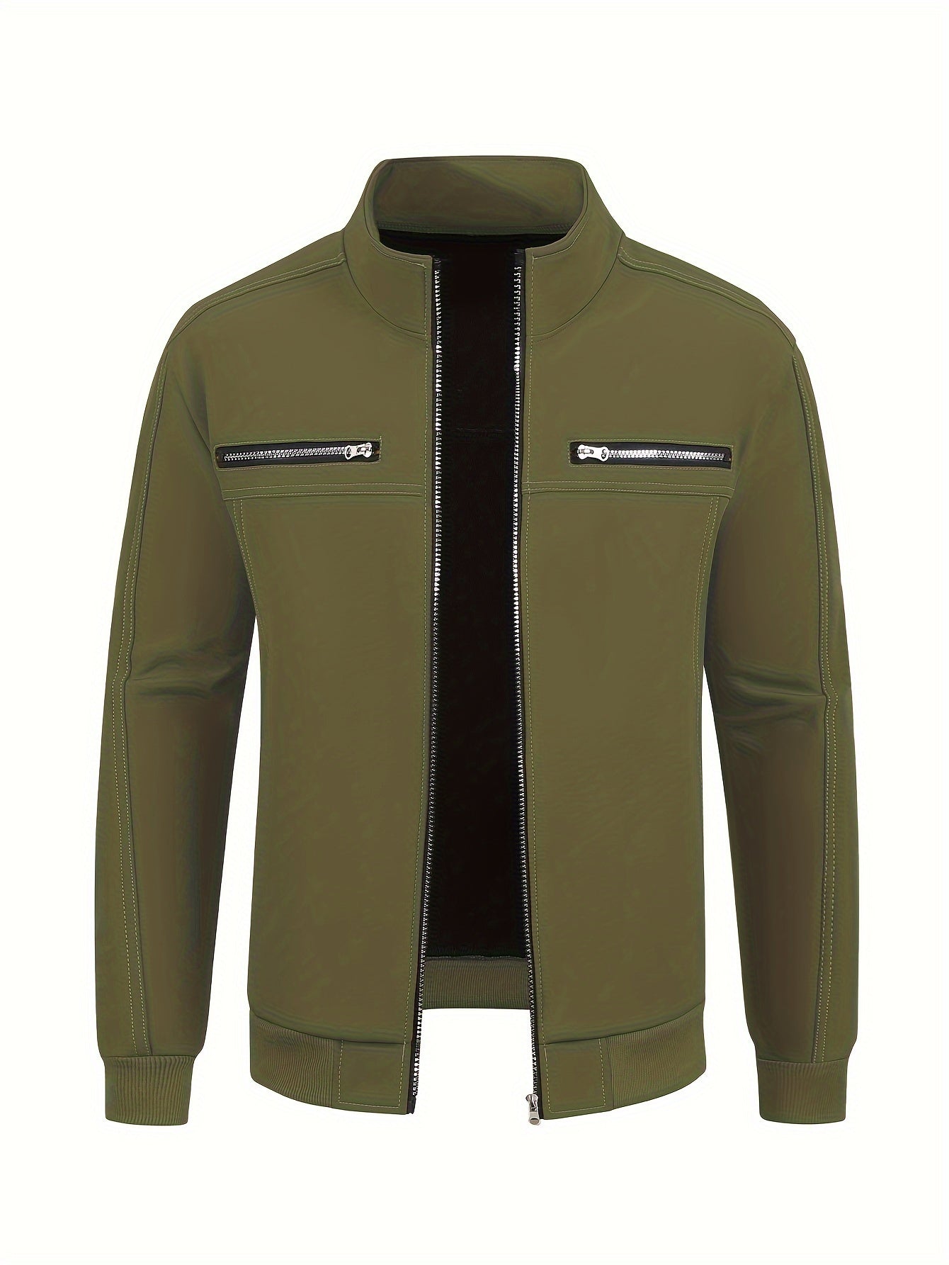 Veste en polyester casual pour homme JK6031, style bomber à fermeture éclair, taille régulière, manches longues, couleur unie, col de baseball, non extensible, port quotidien