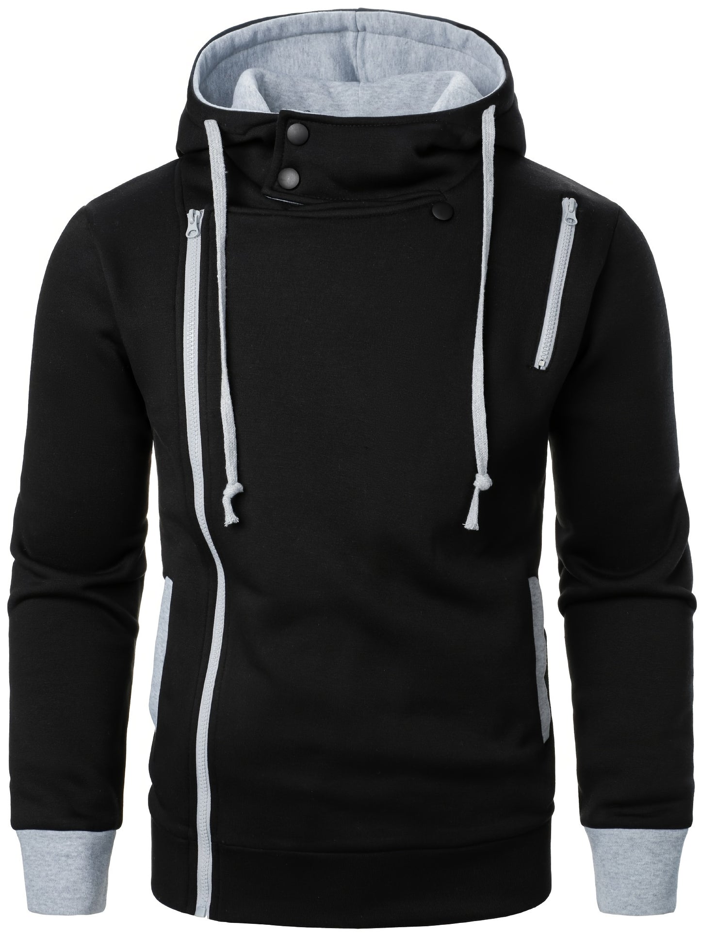 Veste à capuche athlétique décontractée pour homme, sweat-shirt à capuche zippé intégral automne/hiver, coupe ajustée.