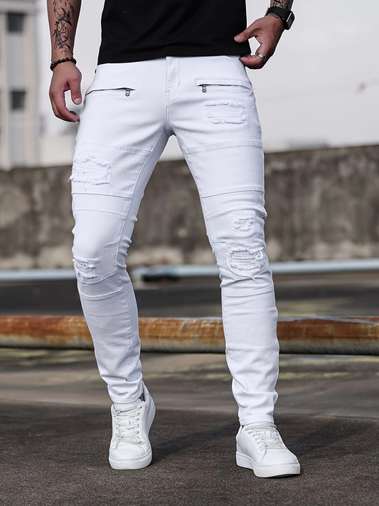 Jean déchiré en coton uni pour hommes, bas Slim de Style de rue Chic pour hommes, toutes saisons