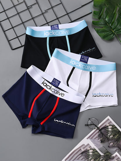 4 boxers en coton pour hommes, lettres imprimées à la mode, respirants et confortables, shorts de sport élastiques pour jeunes, sous-vêtements décontractés pour hommes à porter au quotidien.