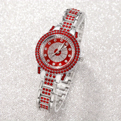 Luxury Retro Red Quartz Wristwatch Set for Women: Round Dial, Classic and Charming Pendant Necklace, Bracelet - The Perfect Gift for Women 