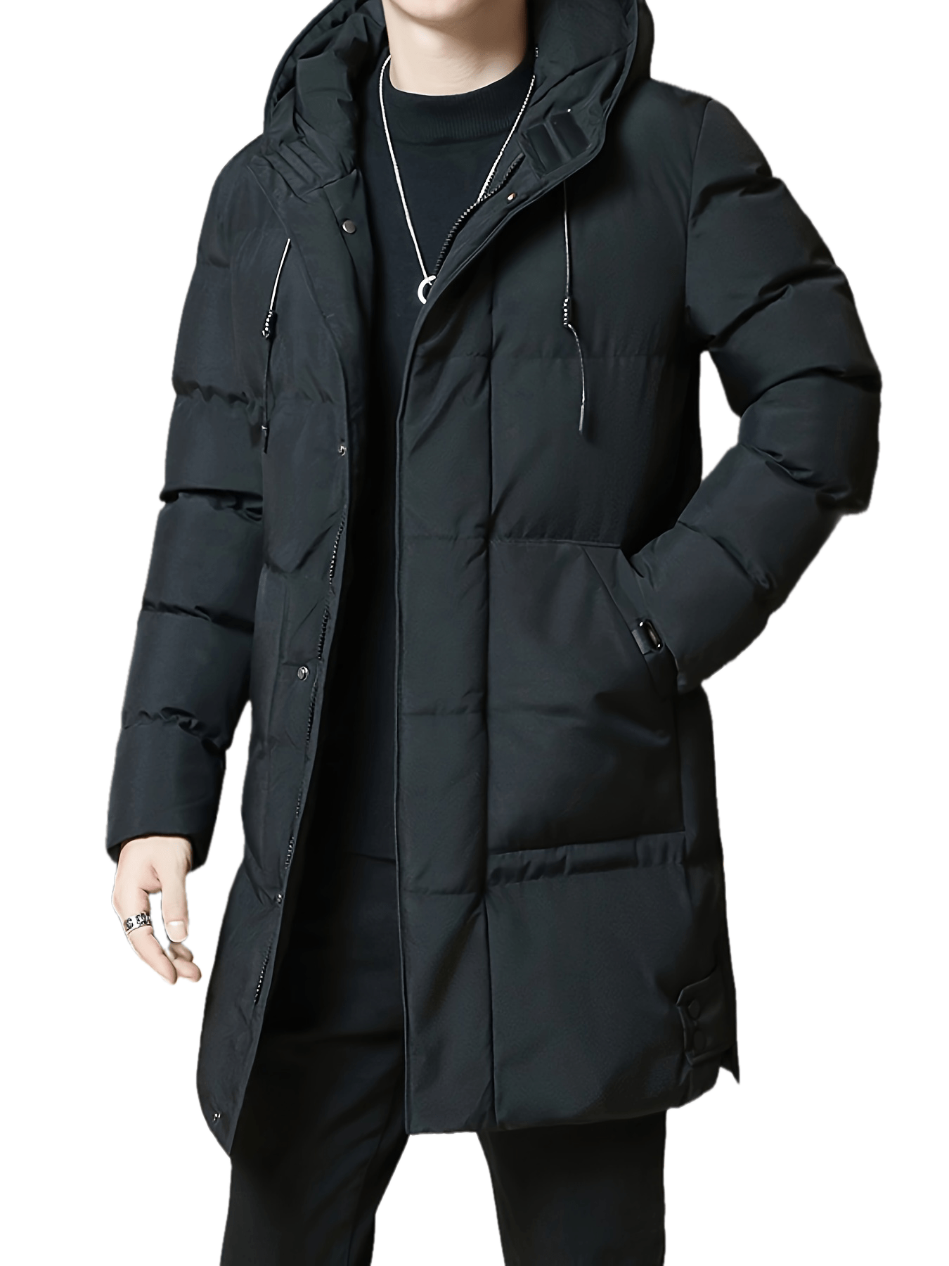 Manteau D'hiver Long Décontracté À Capuche Pour Hommes, Épais Et Chaudement Rembourré Pour L'automne Et L'hiver