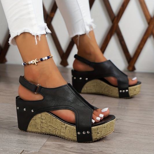 Women Vintage Platform Sandals, Side Cutout Slingback Open Toe Casual Shoes, Summer Comfortable Wedge Shoes 