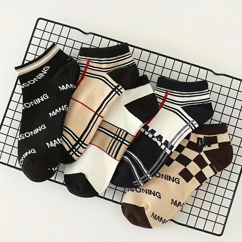 Lot de 10 Chaussettes de Cheville pour Hommes - Respirantes, Anti-Odeur, Mélange de Polyester avec Design de Lettres Tendance