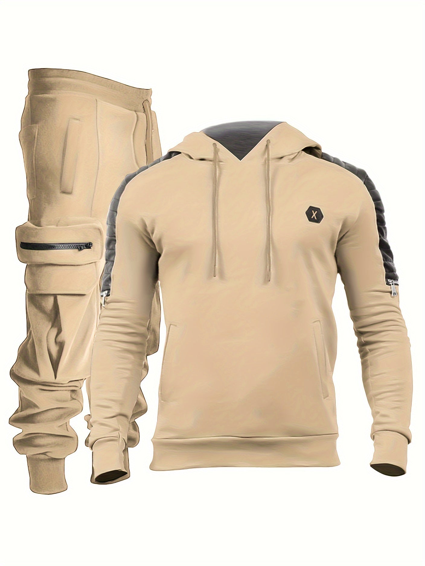 Ensemble 2 pièces décontracté pour hommes, avec sweat à capuche de sport ultra-stretch et pantalon de jogging multi-poches, ensemble assorti pour l'entraînement et la musculation