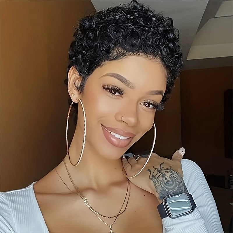 Short Curly Human Hair Wigs Pixie Cut Brazilian Human Hair Wigs For Natural Black Women Glueless 