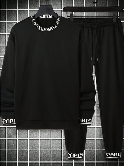 2pcs, Sweat-shirt à lettres contrastées et pantalon de jogging pour homme PARIS