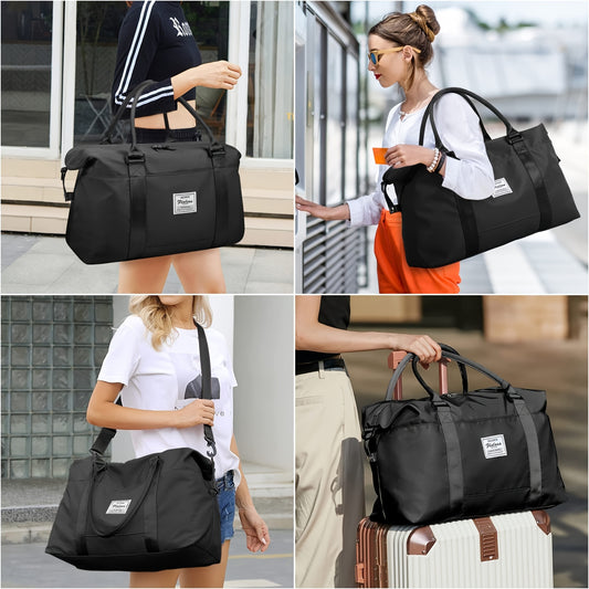 Sac de voyage KTMOUW - Grand sac de sport de gym - Sac de voyage à main - Sac de week-end étanche - Sac de nuit pour femmes - Sac fourre-tout de sport léger - Sac de bagage - Sac d'hôpital - Sac de sport avec poche humide, noir