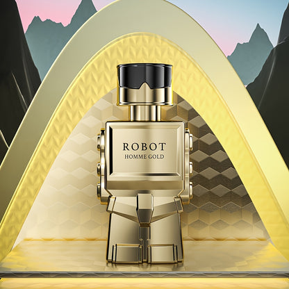 Parfum pour hommes en forme de robot de 1,01 oz, avec une fragrance rafraîchissante et longue durée aux notes boisées, idéal pour les rendez-vous et la vie quotidienne, un cadeau parfait pour les hommes.