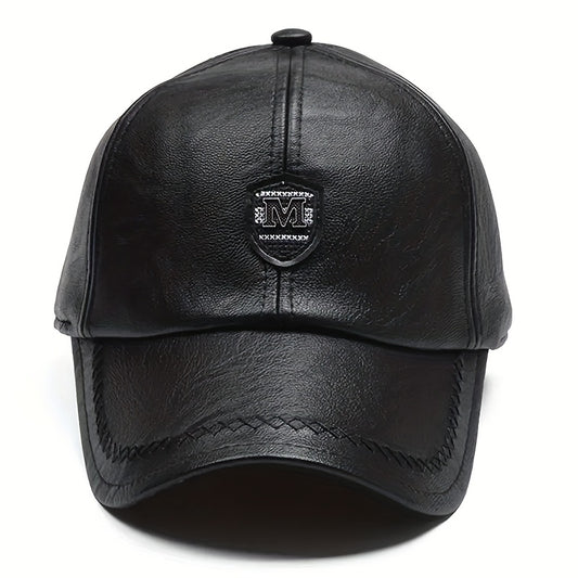 1pc Casquette de baseball en cuir PU britannique pour hommes réglable été respirante décontractée printemps/automne/été, choix idéal pour les cadeaux