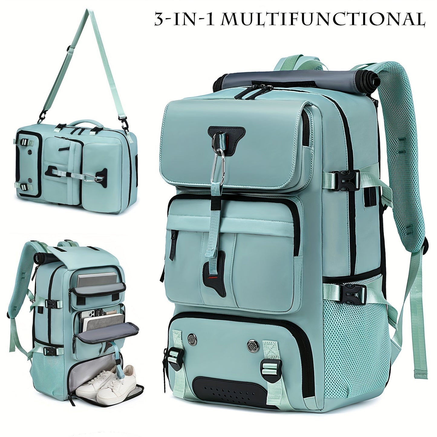 Multifunctional Travel Backpack with Adjustable Strap, Laptop and Shoes Compartment, Multifunctional Outdoor Hiking Backpack, Durable Nylon School Backpack 