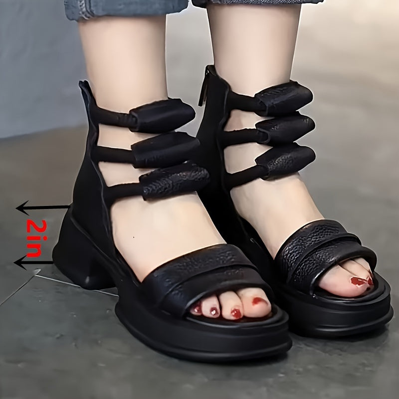 Women's Fashion Wedge Heel Sandals, Fashion Open Toe Dress Shoes, Elegant Back Zipper Sandals 