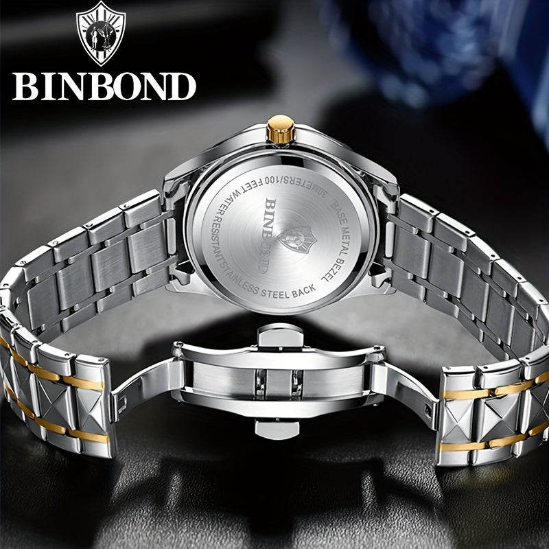 BINBOND Women Stainless Steel Watch Cutout Dial Luxury Rhinestone Quartz Watch Retro Style Analog Luminous WR 