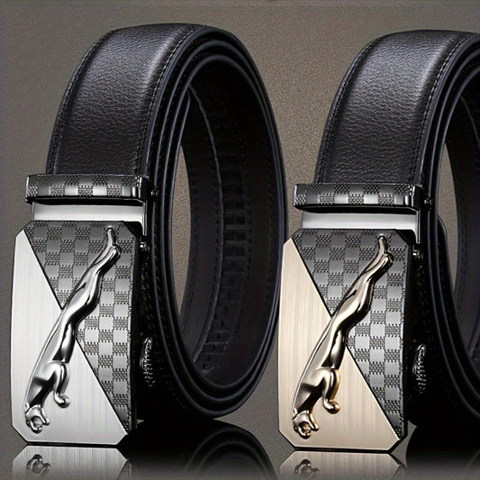 Ceinture en cuir véritable pour hommes avec boucle en alliage automatique - Ceinture de costume en cuir de vache de style funky pour les affaires