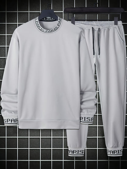 2pcs, Sweat-shirt à lettres contrastées et pantalon de jogging pour homme PARIS