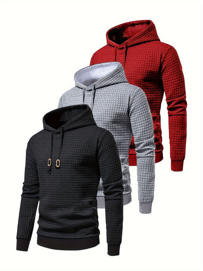 Lot de 3 Hoodies Athlétiques pour Hommes - Mélange Polyester & Élasthanne, Cordon de Serrage, Lavable en Machine - Parfait pour l'Automne/Hiver