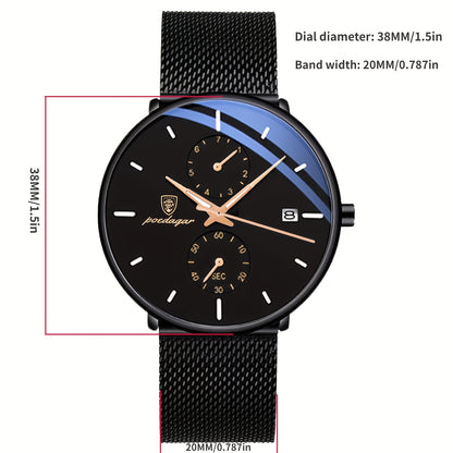 1pc Montre à Quartz pour hommes, avec bracelet en acier à maille fine, montre-bracelet de Sport lumineuse et étanche, choix idéal pour les cadeaux