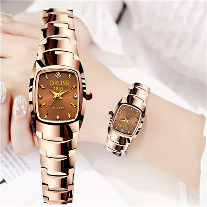 Montre-bracelet analogique de luxe pour femme avec strass en quartz et aiguilles en forme de tonneau