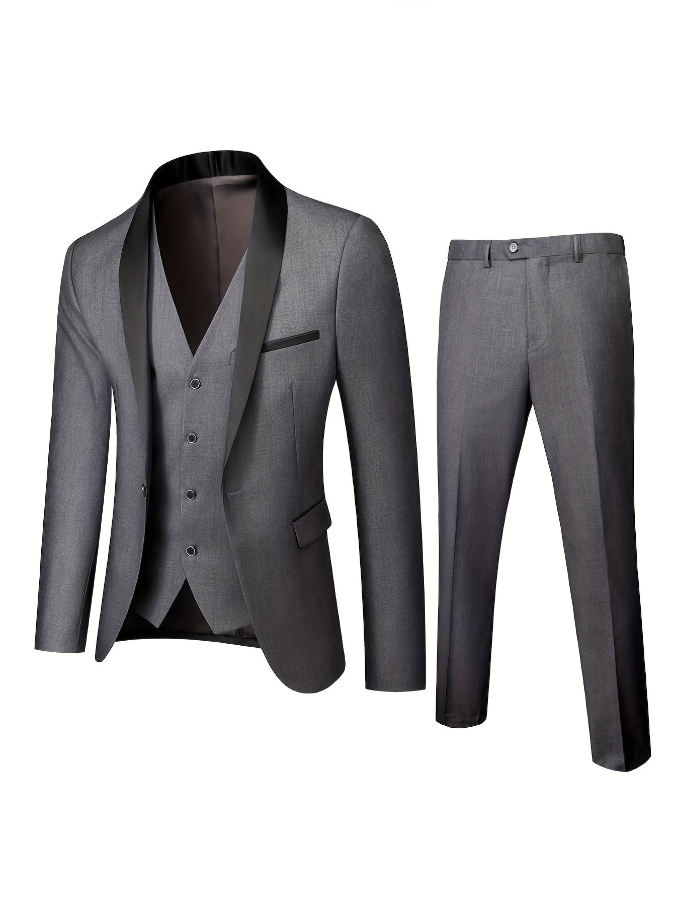 Ensemble 3 pièces classique pour homme, costume de ville uni, veste blazer à un bouton + gilet simple boutonnage + pantalon, tenue de cérémonie pour homme