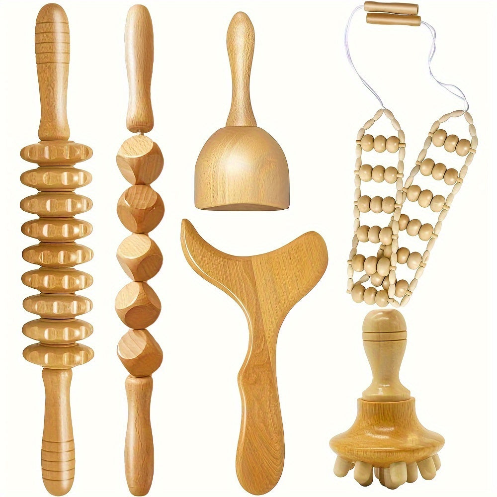 3/4/6pcs Outils de Massage en Bois pour la Remise en Forme du Corps, Masseur de Lymphatique, Kit de Madérothérapie, Rouleau de Massage en Bois