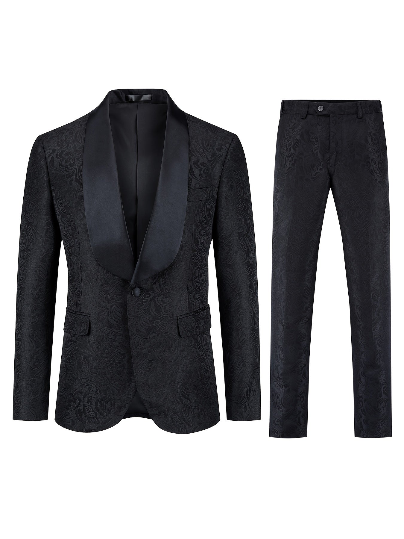 Ensemble Formel 2 Pièces Pour Hommes, Veste De Costume À Col Châle En Jacquard Et Pantalon Habillé, Ensemble De Costume Pour Dîner D'affaires Et Fête De Mariage