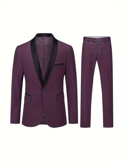 Ensemble Formel 3 Pièces Pour Hommes, Veste De Costume À Un Bouton, Gilet Et Pantalon À Simple Boutonnage, Ensemble De Costume Pour Dîner D'affaires Et Fête De Mariage