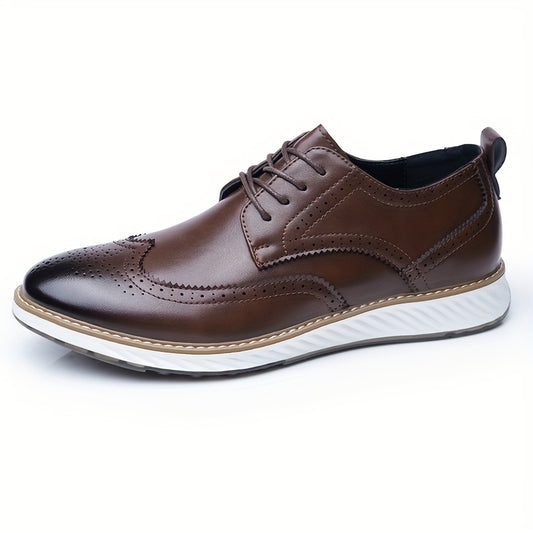 Chaussures Derby à bout fleuri et à bout brogue de couleur unie pour hommes, chaussures formelles à semelle en caoutchouc antidérapante confortable et durable, chaussures pour hommes