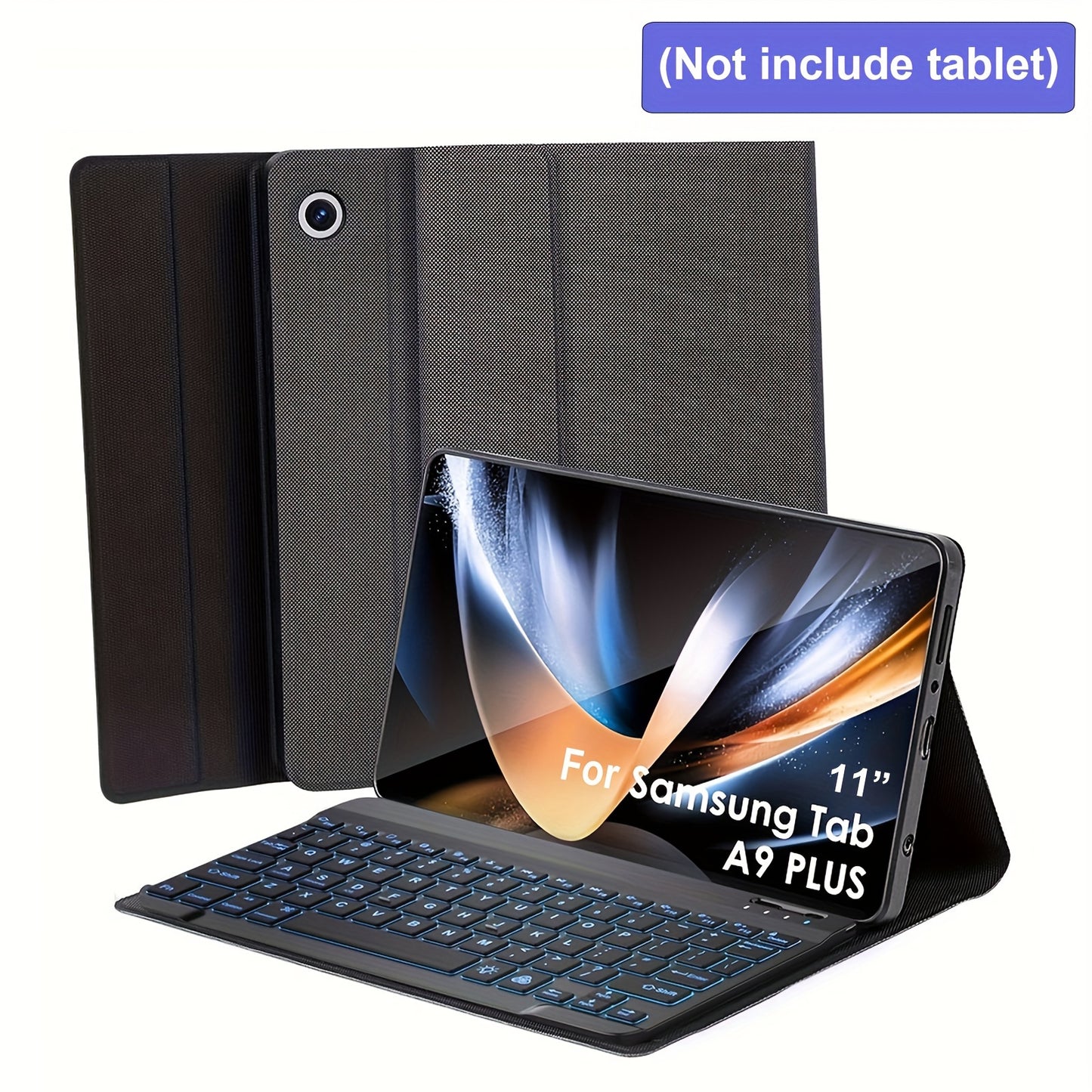 Pour Samsung Galaxy Tab A9 Plus 11 pouces Rétroéclairage PU Étui Clavier Clavier Détachable pour Galaxy Tab A9+ 11 pouces avec Clavier Portable (Noir)