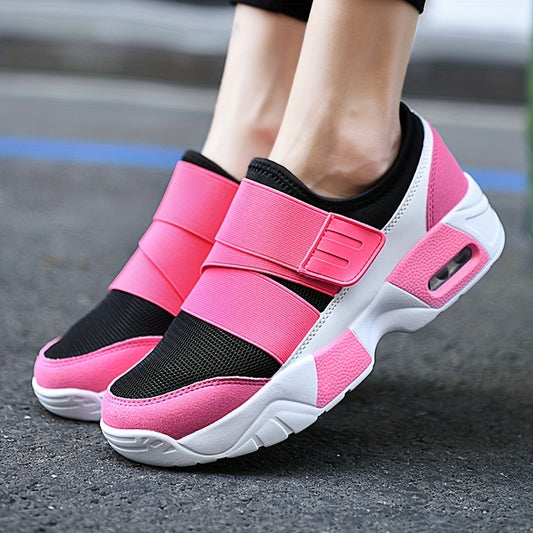 Women's Hook and Loop Closure Running Shoes, Air Cushion Casual Sneakers, Breathable Outdoor Mesh Sneakers 