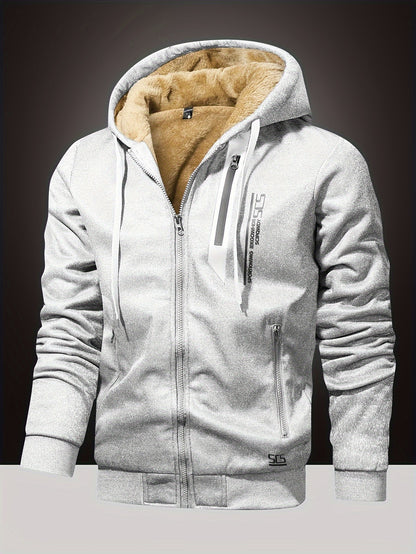 Veste à capuche épaisse et chaude pour homme, doublée en polaire, sweat-shirt zippé athlétique avec poches.