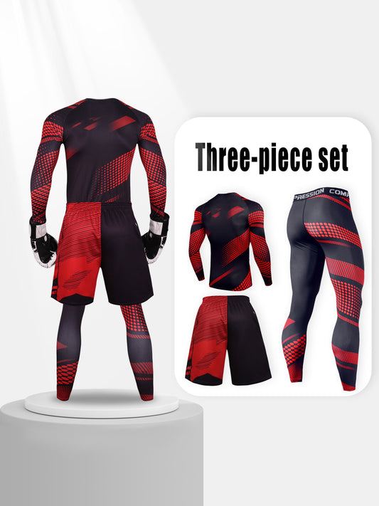 Ensemble de sport de compression 3 pièces pour hommes, tenue de fitness respirante et agréable pour la peau, style décontracté, haut à manches longues + short + pantalon pour la gym, le vélo et la pêche.