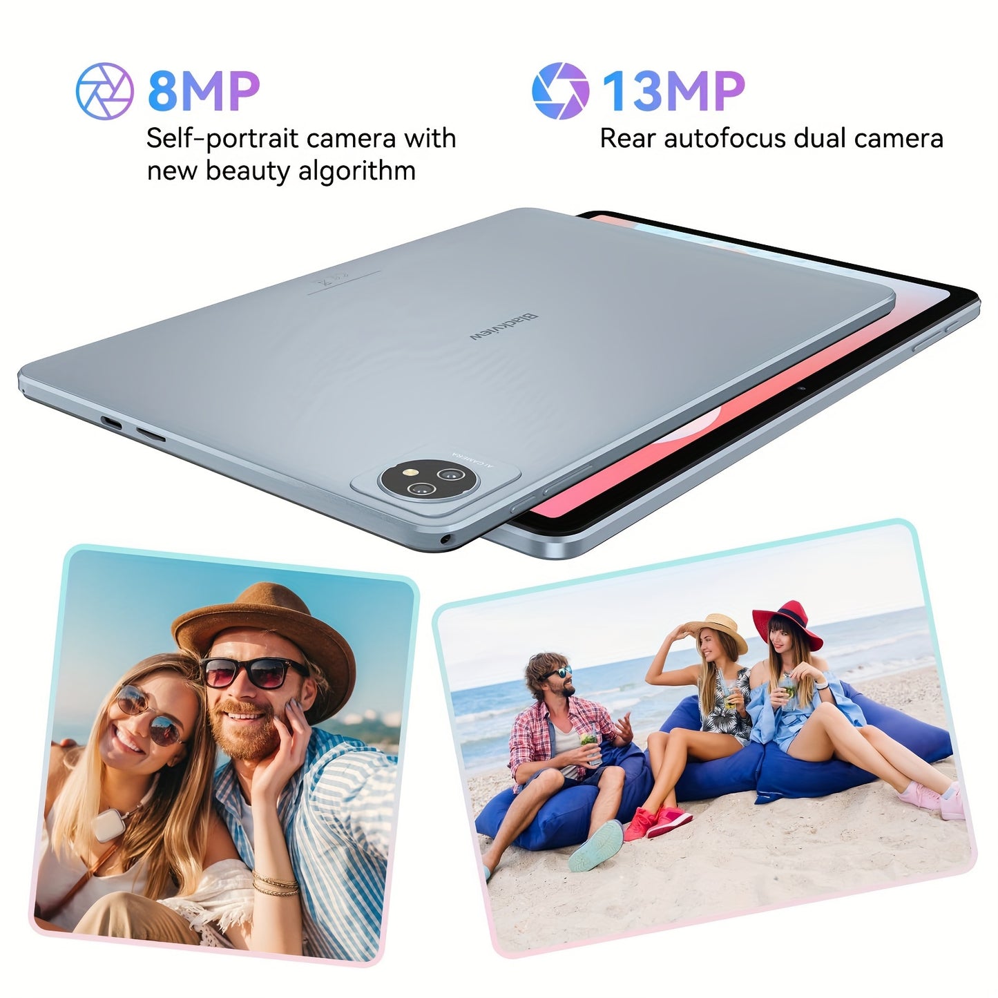 Tablette Blackview 2024 de 10 pouces Tab 8WiFi, 7 Go + 128 Go/TF 1 To 6580 mAh, affichage HD+IPS 13MP+8MP Daul Camera, tablettes Android 12 pour enfants, modèle Wi-Fi 6, BT5.0/Corps en métal/Google GMS