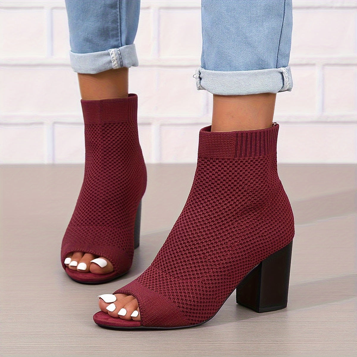 Sandales À Talons Épais En Tricot Pour Femmes, Bottes À Talons Extensibles Et Respirantes À La Mode, Bottines Confortables Pour Sortir