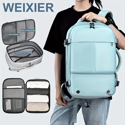 Sac à dos de voyage unisexe WEIXIER avec conception à compartiments multiples - Nylon durable, résistant à l'eau, bretelles réglables, fermeture à glissière, doublure en polyester - Extensible, ouverture à 180° pour un emballage facile