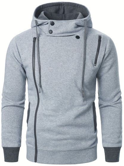 Veste à capuche athlétique décontractée pour homme, sweat-shirt à capuche zippé intégral automne/hiver, coupe ajustée.