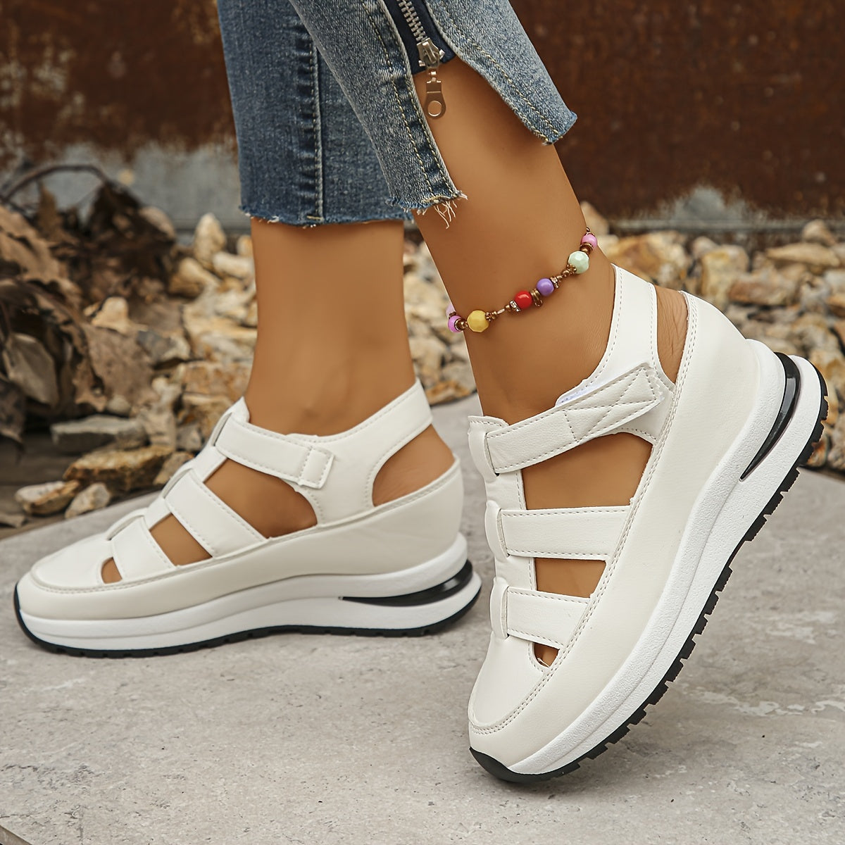 Women's Soft Sole Wedge Sandals, Comfortable Round Toe Casual Walking Shoes, Hollow Breathable Wedge Sandals 