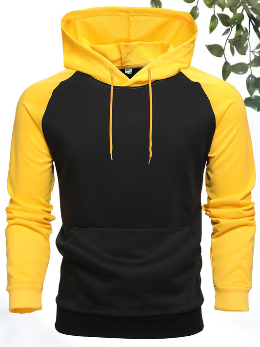 Sweat À Capuche Tendance En Blocs De Couleurs, Sweats À Capuche Cool Au Design Classique Décontracté Pour Hommes Avec Poche Kangourou, Streetwear Pour L'hiver Et L'automne, Comme Cadeaux