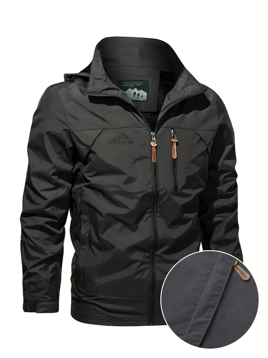 Veste à Capuche Imperméable et Coupe-Vent pour Hommes - Manteau de Montagne en Nylon Décontracté, Lavable en Machine, Couleur Unie avec Détail de Broderie