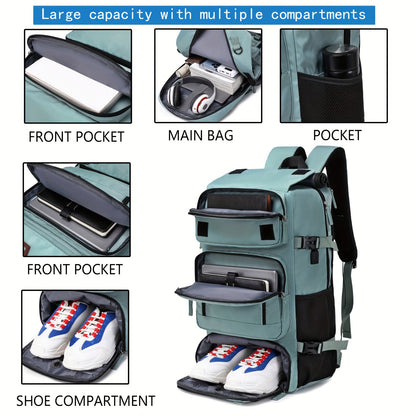 Sac à dos de voyage pour hommes, grand sac à dos de cabine pour femmes, sac de randonnée étanche avec compartiment à chaussures, sac à dos pour ordinateur portable de 17.3 pouces, sac d'affaires