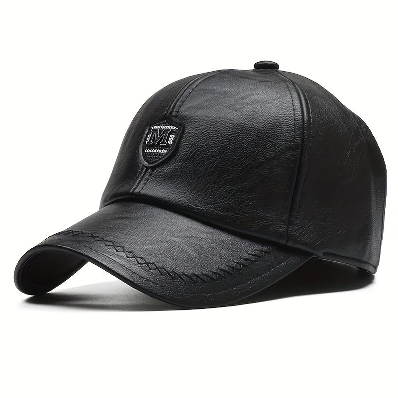 1pc Casquette de baseball en cuir PU britannique pour hommes réglable été respirante décontractée printemps/automne/été, choix idéal pour les cadeaux