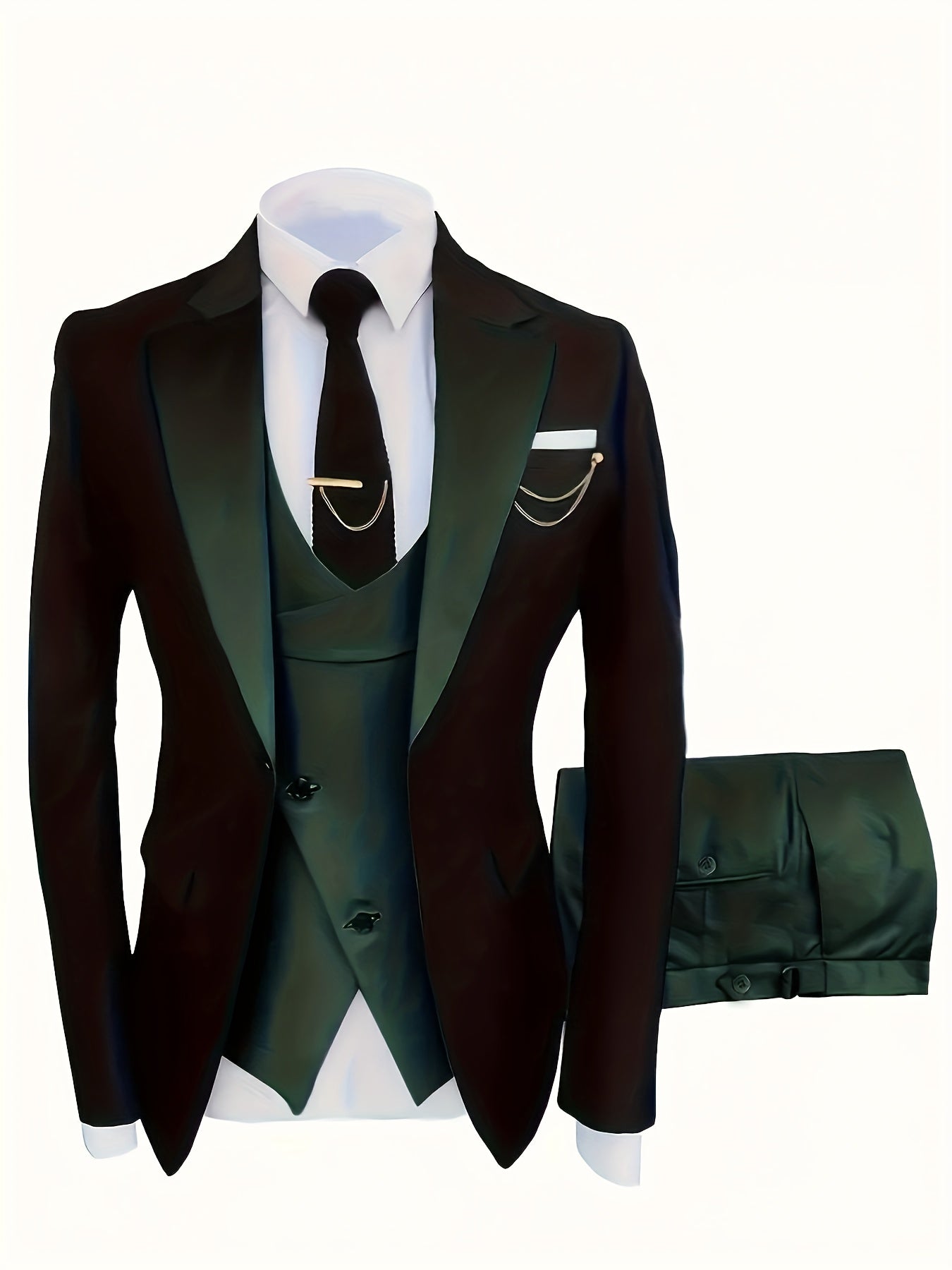 Ensemble 3 pièces pour homme, costume de soirée, blazer à revers contrastés, gilet à revers châle avec un design de bouton original, et pantalon uni, adapté aux banquets et aux soirées, accessoires non inclus.