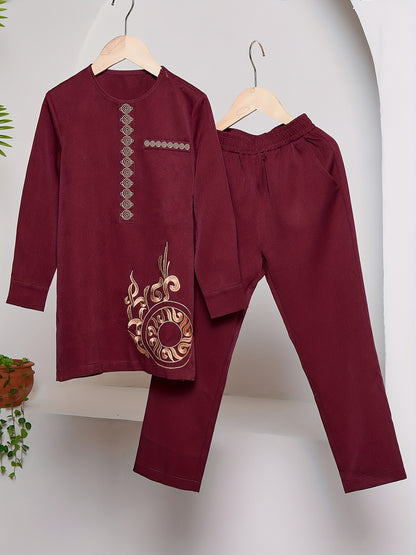 Tenue traditionnelle culturelle pour garçons africains, pull à manches longues brodé et pantalon à taille élastique, ensemble de vêtements confortable pour garçons.