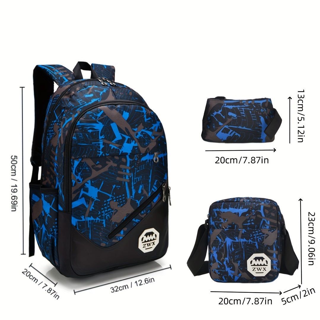 Ensemble Sac À Dos Grande Capacité 1 Pièce/3 Pièces, Sac De Rangement Pour Ordinateur Portable Imperméable Avec Trousse À Crayons Et Sac Bandoulière Pour L'école Et Les Voyages