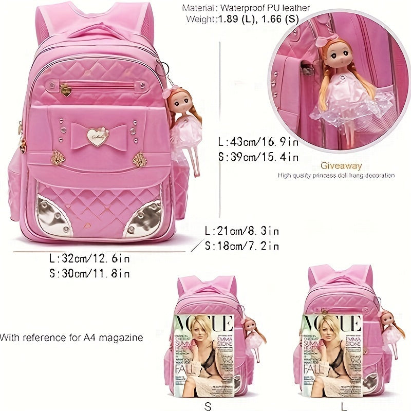 Sac à dos d'école Kawaii, adorable sac à dos en nylon haute capacité pour adolescents avec poche antivol, accessoires poupée et porte-clés, bretelles réglables, poche latérale pour bouteille d'eau, parfait pour les voyages et l'école