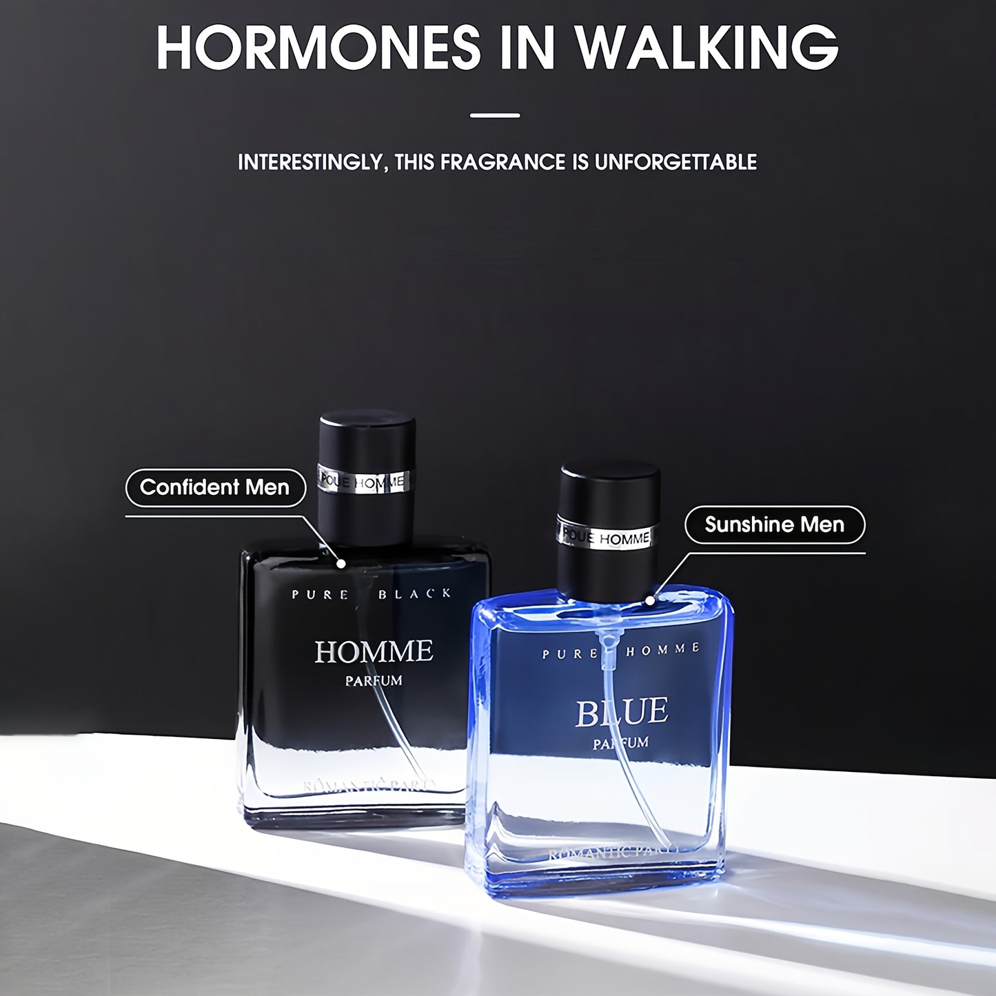 Homme Parfum pour Homme, "Sunshine" Bleu & "Confident" Noir, Eau de Cologne, Parfum Léger Longue Durée, Notes Océaniques & Boisées, Arôme de Gentleman Charmant