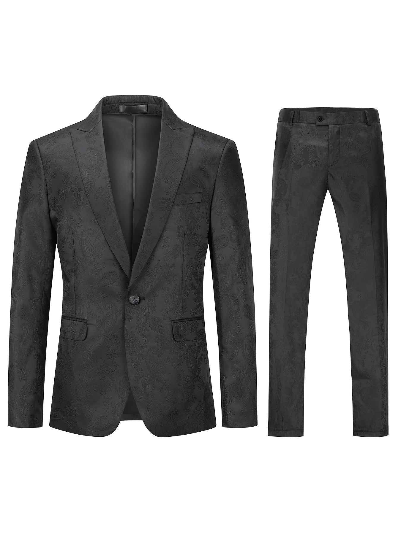 Ensemble Formel De 2 Pièces, Veste De Costume Jacquard À Un Bouton Pour Homme Et Pantalon De Costume Assorti Pour Dîner D'affaires Ou Mariage