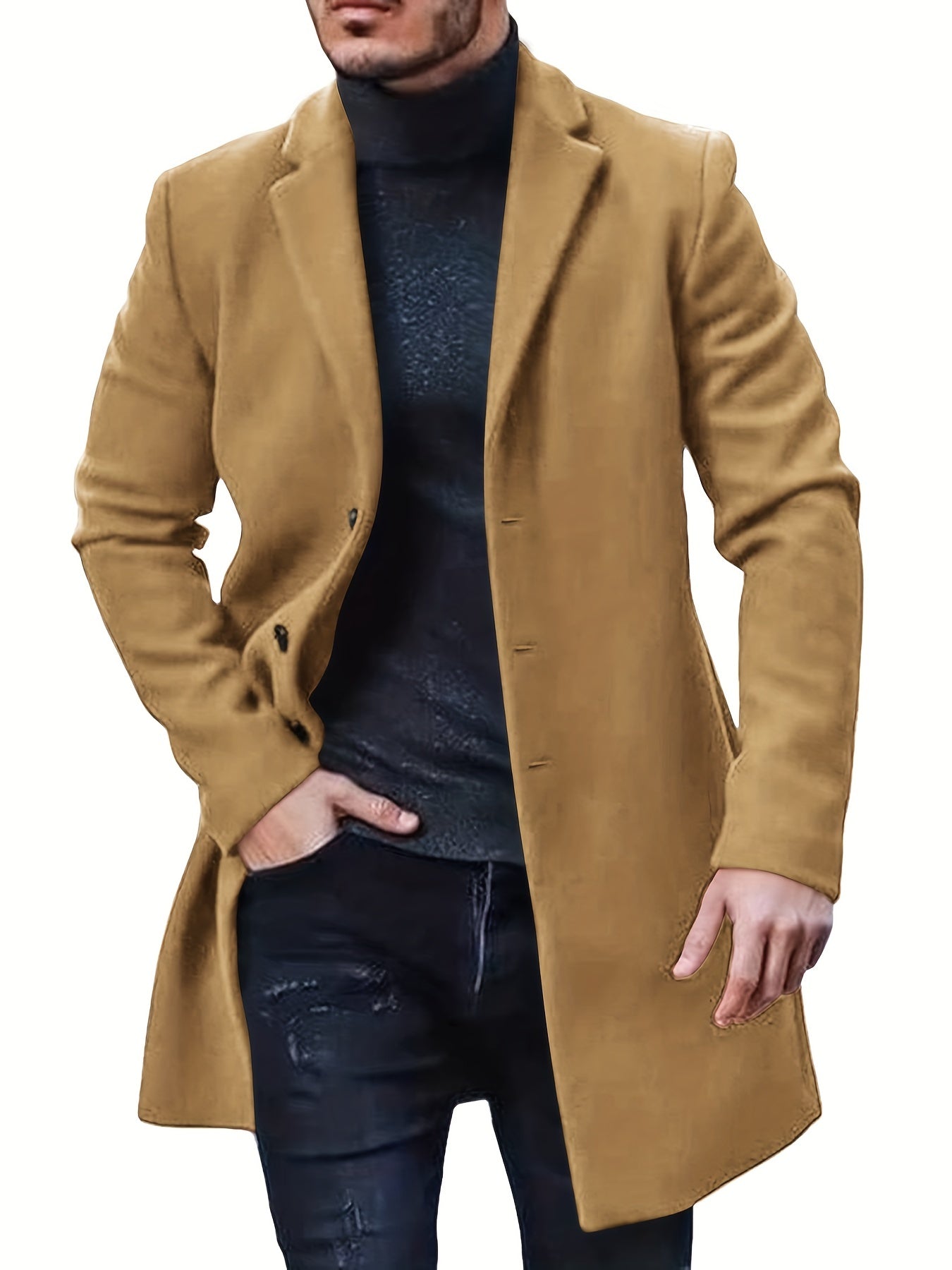 Manteau trench rétro pour hommes, surchemise simple et chaude à boutonnage simple pour les affaires d'automne et d'hiver