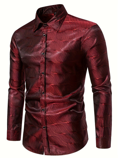 Chemise Pour Homme À Col Rabattu À Manches Longues, Fermeture Régulière, Style Luxueux, Chemise Décontractée Pour Homme Pour Le Quotidien Et Le Club