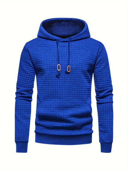 Sweat à capuche uni à motif gaufré, sweats à capuche décontracté pour hommes, sweat-shirt à capuche décontracté pour hommes avec poche kangourou streetwear pour l'hiver et l'automne, cadeaux